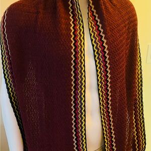 Missoni Maroon Zigzag Patterned Scarf